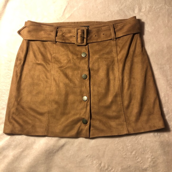Forever 21 Dresses & Skirts - Brown Button Suede Mini Skirt with Belt